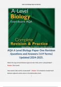 AQA A Level Biology Paper One Revision Questions and Answers (119 Terms) Updated 2024-2025. 