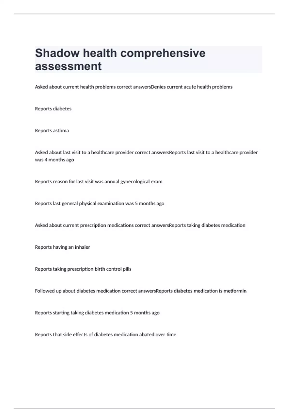 Shadow Health Comprehensive Assessment Exam 2024 With 100% Correct ...