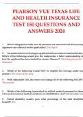 PEARSON VUE TEXAS LIFE AND HEALTH INSURANCE TEST 150 QUESTIONS AND ANSWERS 2024.