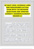 NC BLET 2020: JUVENILE LAWS AND PROCEDURES ACTUAL EXAM WITH 100 REVISION QUESTIONS AND VERIFIED CORRECT ANSWERS/ALREADY GRADED A+