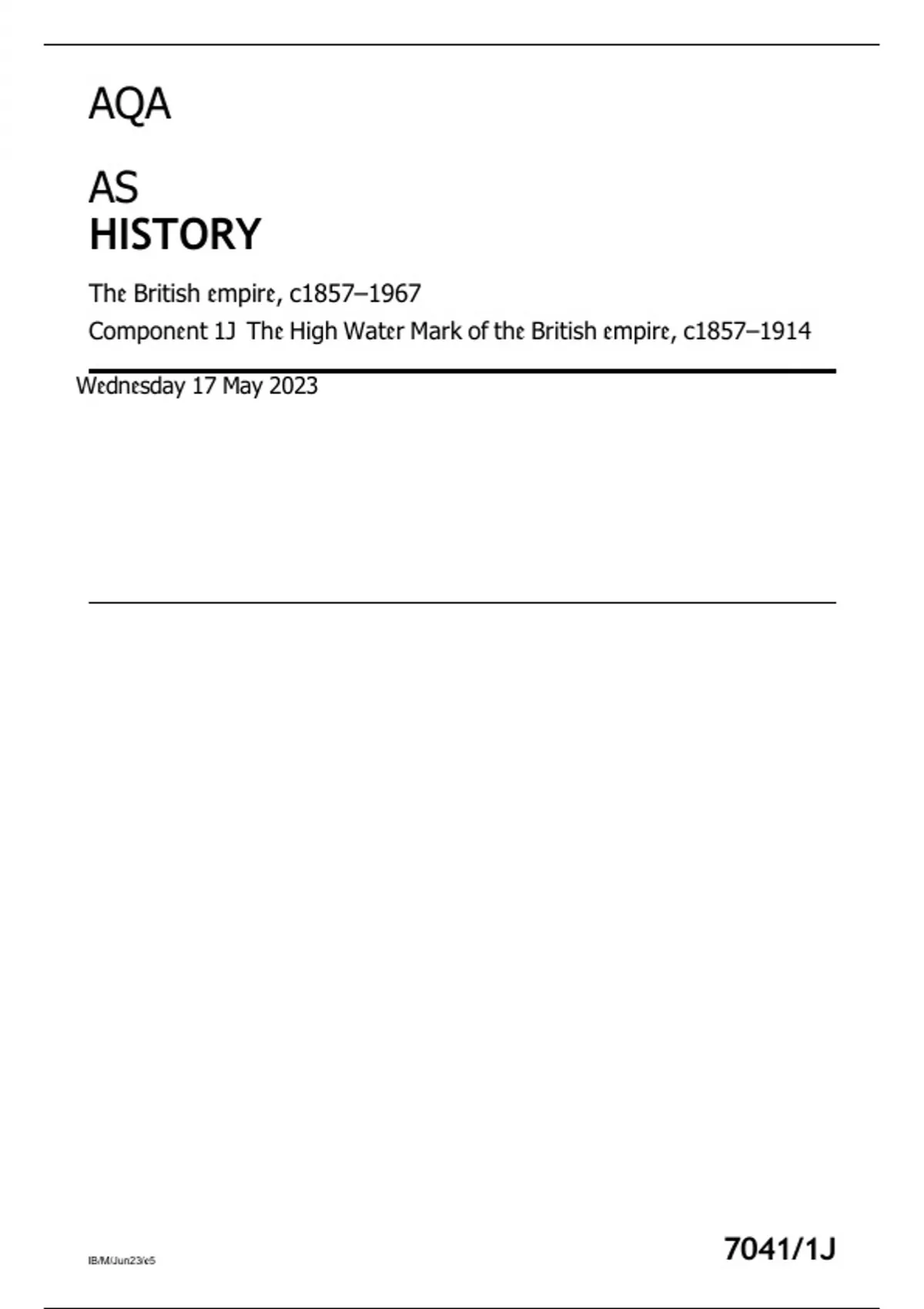 AQA As History The British Empire, C1857–1967 Component 1j The High ...