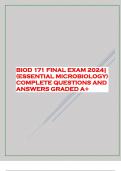 BIOD 171 FINAL EXAM 2024| (ESSENTIAL MICROBIOLOGY) COMPLETE QUESTIONS AND ANSWERS GRADED A+