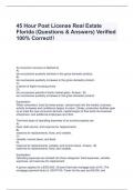 45 Hour Post License Real Estate Florida (Questions & Answers) Verified 100% Correct!!