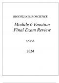 BIOD322 NEUROSCIENCE MODULE 6 EMOTION FINAL EXAM REVIEW Q & A 2024.