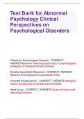 Test Bank for Abnormal Psychology Clinical Perspectives on Psychological Disorders  Questions And Answers  Graded A+