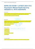 NURS 355 EXAM 1 LATEST 2024 VCU  Psychiatric-Mental Health Nursing GRADED A+ WITH ANSWERS