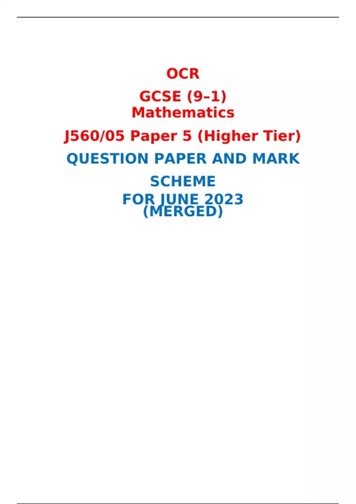 OCR GCSE (9–1) Mathematics J560/05 Paper 5 (Higher Tier) QUESTION PAPER ...