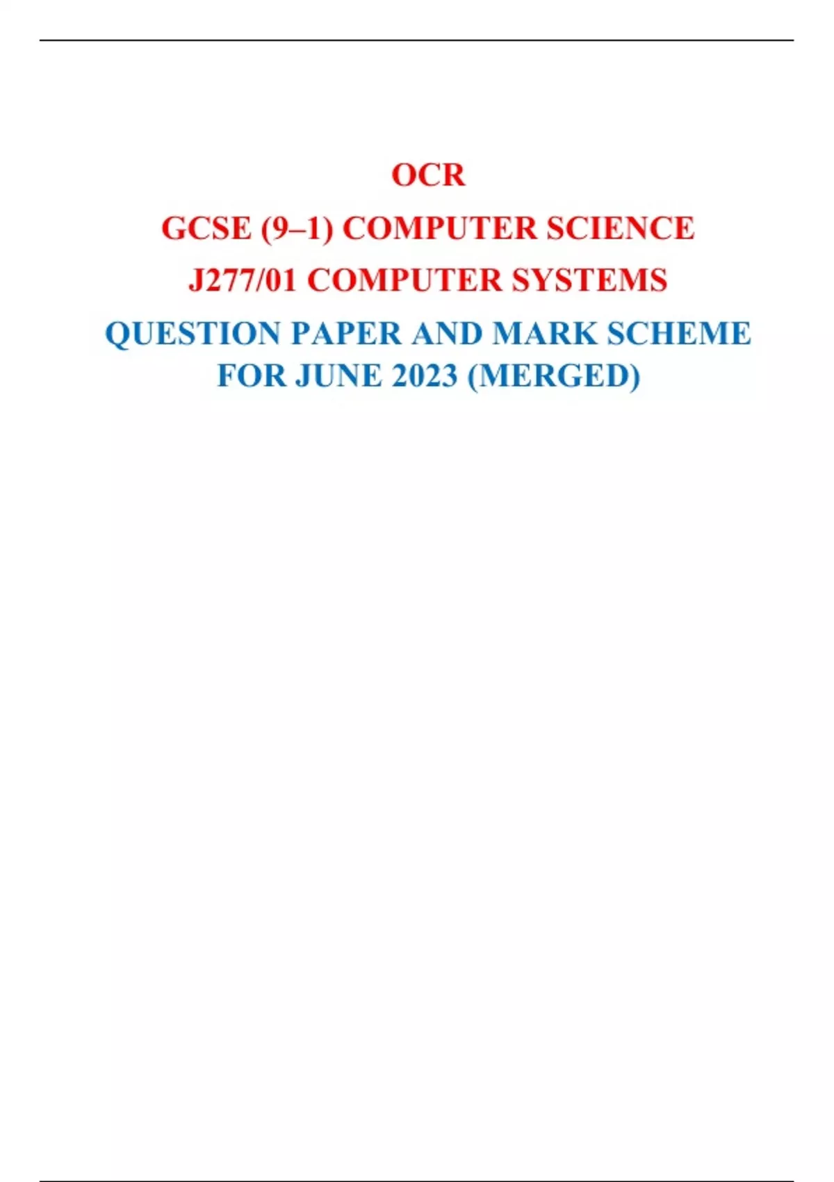 OCR GCSE (9–1) COMPUTER SCIENCE J277/01 COMPUTER SYSTEMS QUESTION PAPER ...