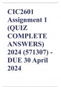 CIC2601 Assignment 1 (QUIZ COMPLETE ANSWERS) 2024 (571307) - DUE 30 April 2024