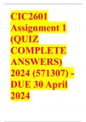 CIC2601 Assignment 1 (QUIZ COMPLETE ANSWERS) 2024 (571307) - DUE 30 April 2024