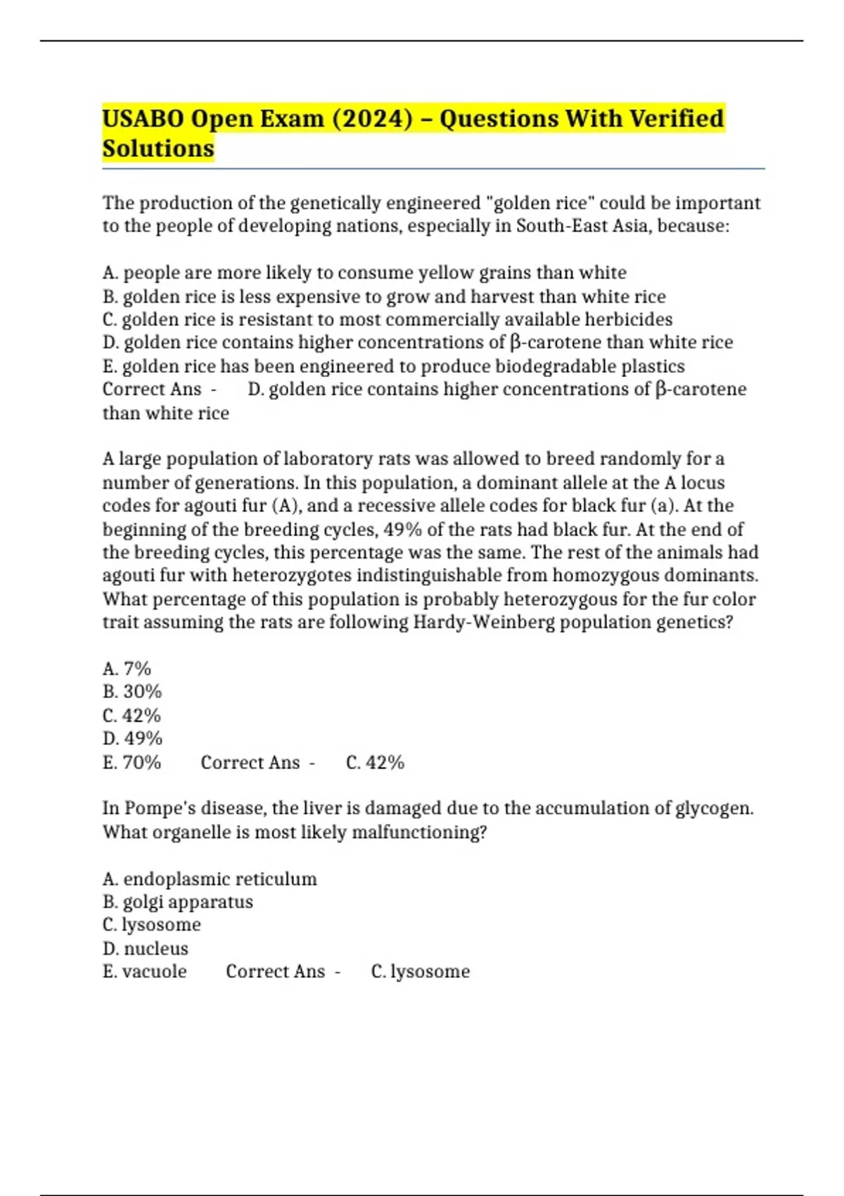 USABO Open Exam (2024) Questions With Verified Solutions USABO