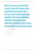 RPSGT Practice Exam/  RPSGT  LATEST EXAM TEST BANK 2024  COMPLETE TEST BANK WITH  ACTUAL EXAM QUESTIONS AND  CORRECT DETAILED ANSWERS  (VERIFIED ANSWERS) NEW  UPDATED VERSION LATEST 2024 |  GUARANTEED A+ (REVISED EXAM) 