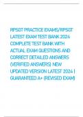 RPSGT PRACTICE EXAMS/  RPSGT  LATEST EXAM TEST BANK 2024  COMPLETE TEST BANK WITH  ACTUAL EXAM QUESTIONS AND  CORRECT DETAILED ANSWERS  (VERIFIED ANSWERS) NEW  UPDATED VERSION LATEST 2024 |  GUARANTEED A+ (REVISED EXAM) 