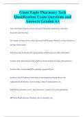 Giant Eagle Pharmacy Tech  Qualification Exam Questions and  Answers Graded A+