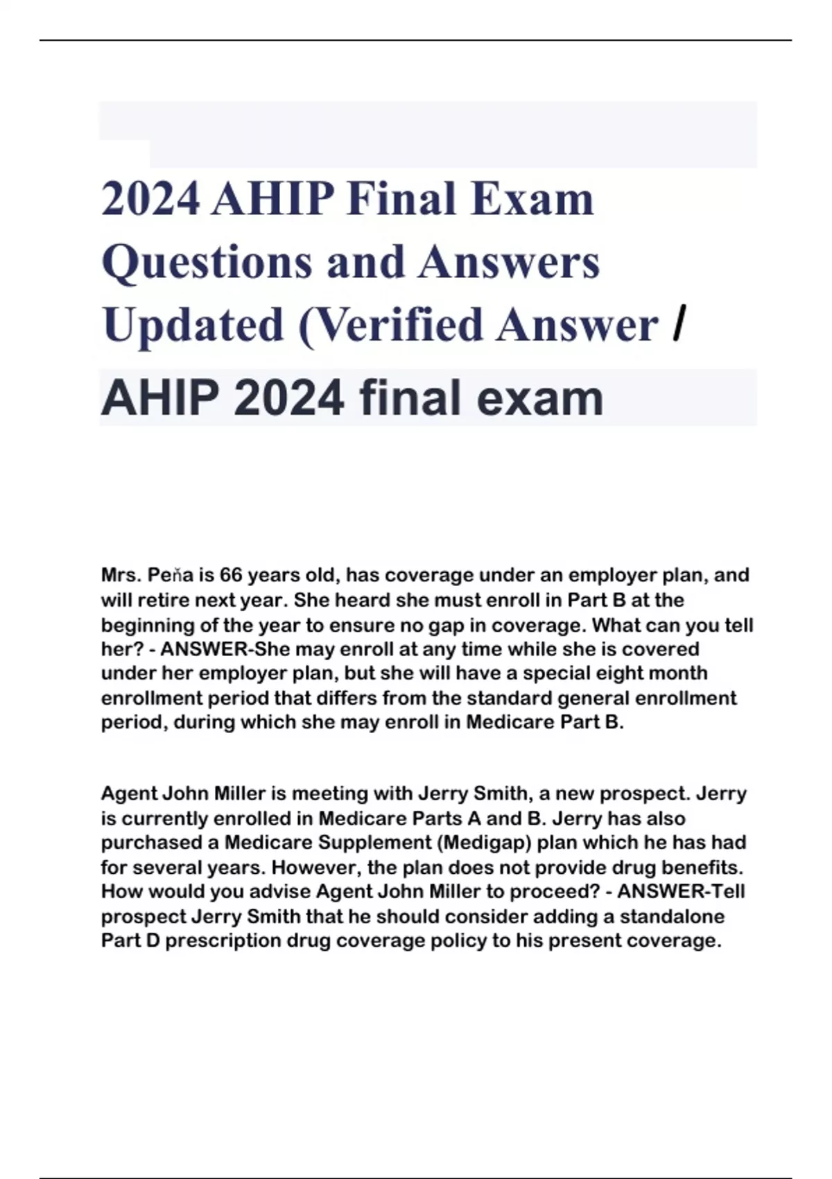 2024 AHIP Final Exam Questions and Answers Updated (Verified Answer