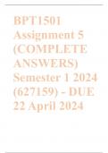 BPT1501 Assignment 5 (COMPLETE ANSWERS) Semester 1 2024 (627159) - DUE 22 April 2024