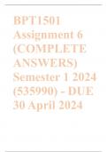 BPT1501 Assignment 6 (COMPLETE ANSWERS) Semester 1 2024 (535990) - DUE 30 April 2024