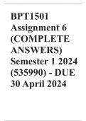 BPT1501 Assignment 6 (COMPLETE ANSWERS) Semester 1 2024 (535990) - DUE 30 April 2024