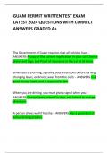 GUAM PERMIT WRITTEN TEST EXAM LATEST 2024 QUESTIONS WITH CORRECT ANSWERS GRADED A+