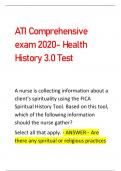 ATI Comprehensive  exam 2020- Health  History 3.0 Test