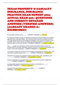 TEXAS PROPERTY & CASUALTY INSURANCE, INSURANCE PRACTICE EXAM NEWEST 2024 ACTUAL EXAM 200+ QUESTIONS AND CORRECT DETAILED ANSWERS (VERIFIED ANSWERS) |ALREADY GRADED A+ HIGHSCORE!!! 