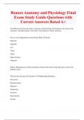 Honors Anatomy and Physiology Final  Exam Study Guide Questions with  Correct Answers Rated A+