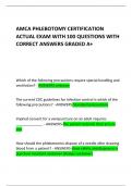 AMCA PHLEBOTOMY CERTIFICATION ACTUAL EXAM WITH 100 QUESTIONS WITH CORRECT ANSWERS GRADED A+