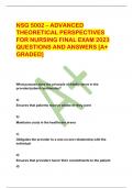 NSG 5002 – ADVANCED  THEORETICAL PERSPECTIVES  FOR NURSING FINAL EXAM 2023  QUESTIONS AND ANSWERS [A+  GRADED] 