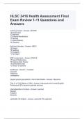 HLSC 2416 Health Assessment Final Exam Review 1-11 Questions and Answers