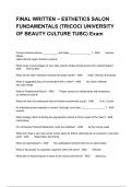 FINAL WRITTEN ~ ESTHETICS SALON FUNDAMENTALS (TRICOCI UNIVERSITY OF BEAUTY CULTURE TUBC) Exam Questions And Answers