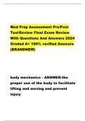 Med Prep Assessment Pre/Post  TestReview Final Exam Review  With Questions And Answers 2024  Graded A+ 100% verified Answers  (BRANDNEW)