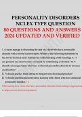 PERSONALITY DISORDERS NCLEX TYPE QUESTION 80 QUESTIONS AND ANSWERS 2024