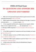 OSHA-10 Final Exam 50+ QUESTIONS AND ANSWERS 2023 2024 UPDATED AND VERIFIED