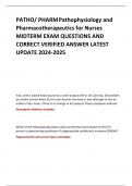 PATHO/ PHARMPathophysiology and  Pharmacotherapeutics for Nurses  MIDTERM EXAM QUESTIONS AND  CORRECT VERIFIED ANSWER LATEST  UPDATE 2024-2025