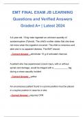 EMT FINAL EXAM JB LEARNING Questions and Verified Answers Graded A+ | Latest 2024