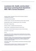 Louisiana Life, Health, and Accident Insurance Licensing Exam Questions With 100% Correct Answers!!