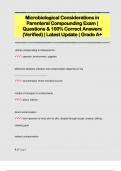 Microbiological Considerations in  Parenteral Compounding Exam |  Questions & 100% Correct Answers  (Verified) | Latest Update | Grade A+