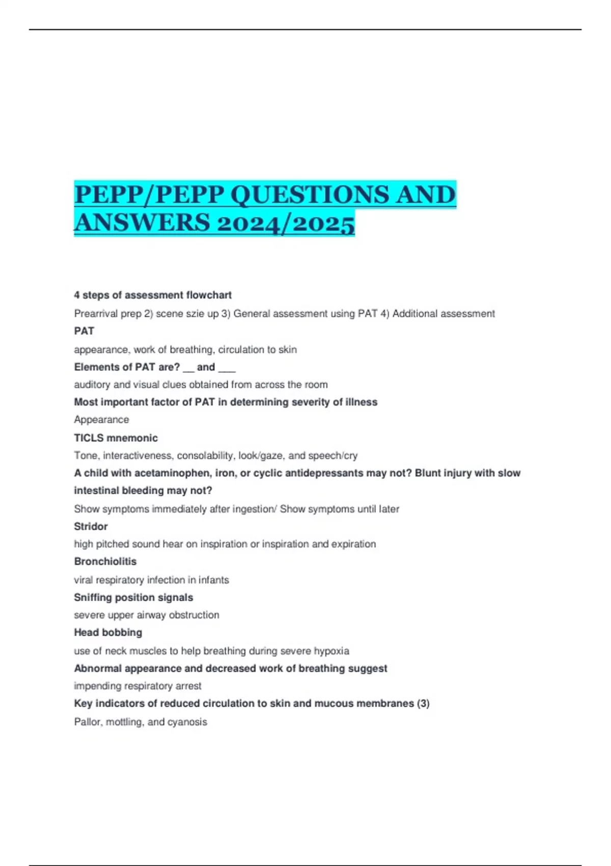 PEPP/PEPP QUESTIONS AND ANSWERS 2024/2025 PEPP Stuvia US