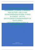 Exam (elaborations) ESC3701 Assignment 2 (COMPLETE ANSWERS) 2024 (627944) - DUE 21 May 2024 •	Course •	Educational Studies in context - ESC3701 (ESC3701) •	Institution •	University Of South Africa (Unisa) •	Book •	Philosophy of Education Today 2e ESC3701 