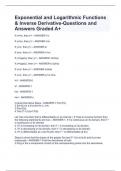 Exponential and Logarithmic Functions & Inverse Derivative-Questions and Answers Graded A+