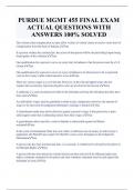 PURDUE MGMT 455 FINAL EXAM ACTUAL QUESTIONS WITH  ANSWERS 100% SOLVED