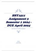 HSY1511 Assignment 3 Semester 1 2024 - DUE April 2024