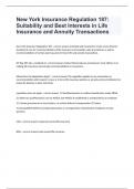 New York Insurance Regulation 187: Suitability and Best Interests in Life Insurance and Annuity Transactions fully solved 2024/2025