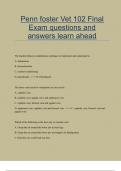 Penn foster Vet 102 Final Exam questions and answers learn ahead