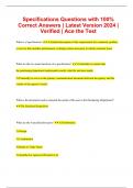 Specifications Questions with 100% Correct Answers | Latest Version 2024 | Verified | Ace the Test