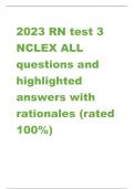 2023 RN test 3  NCLEX ALL  questions and  highlighted answers with  rationales (rated  100%)