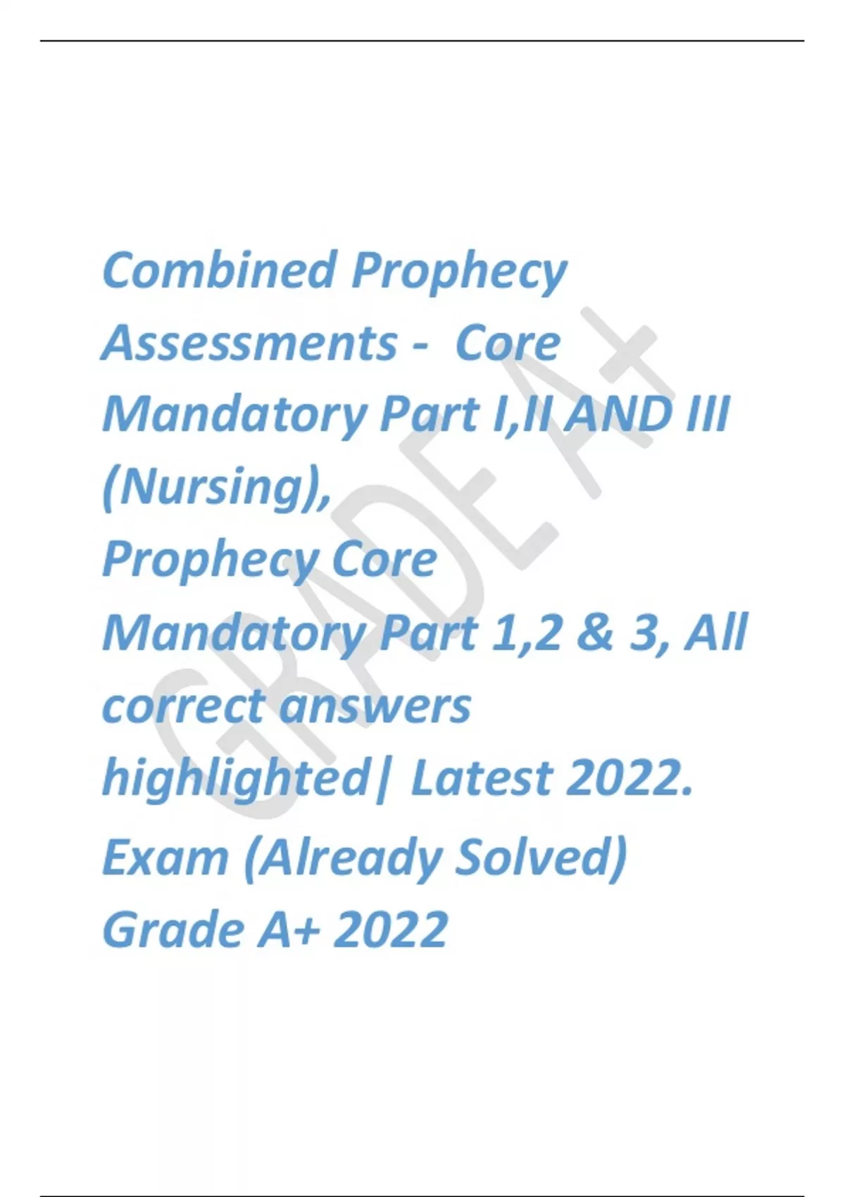 Combined Prophecy Assessments - Core Mandatory Part I,II AND III ...