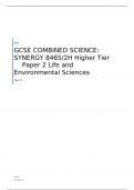 AQA  GCSE COMBINED SCIENCE: SYNERGY Higher Tier	Paper 2 Life and Environmental Sciences   MARK SCHEME FOR JUNE  2023     8465/2H