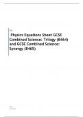 AQA GCSE   Physics Equations Sheet GCSE Combined Science: Trilogy (8464) and GCSE Combined Science: Synergy (8465)