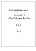 BIOD152 ESSENTIALS IN HUMAN A & P MODULE 5 FINAL EXAM REVIEW Q & A 2024